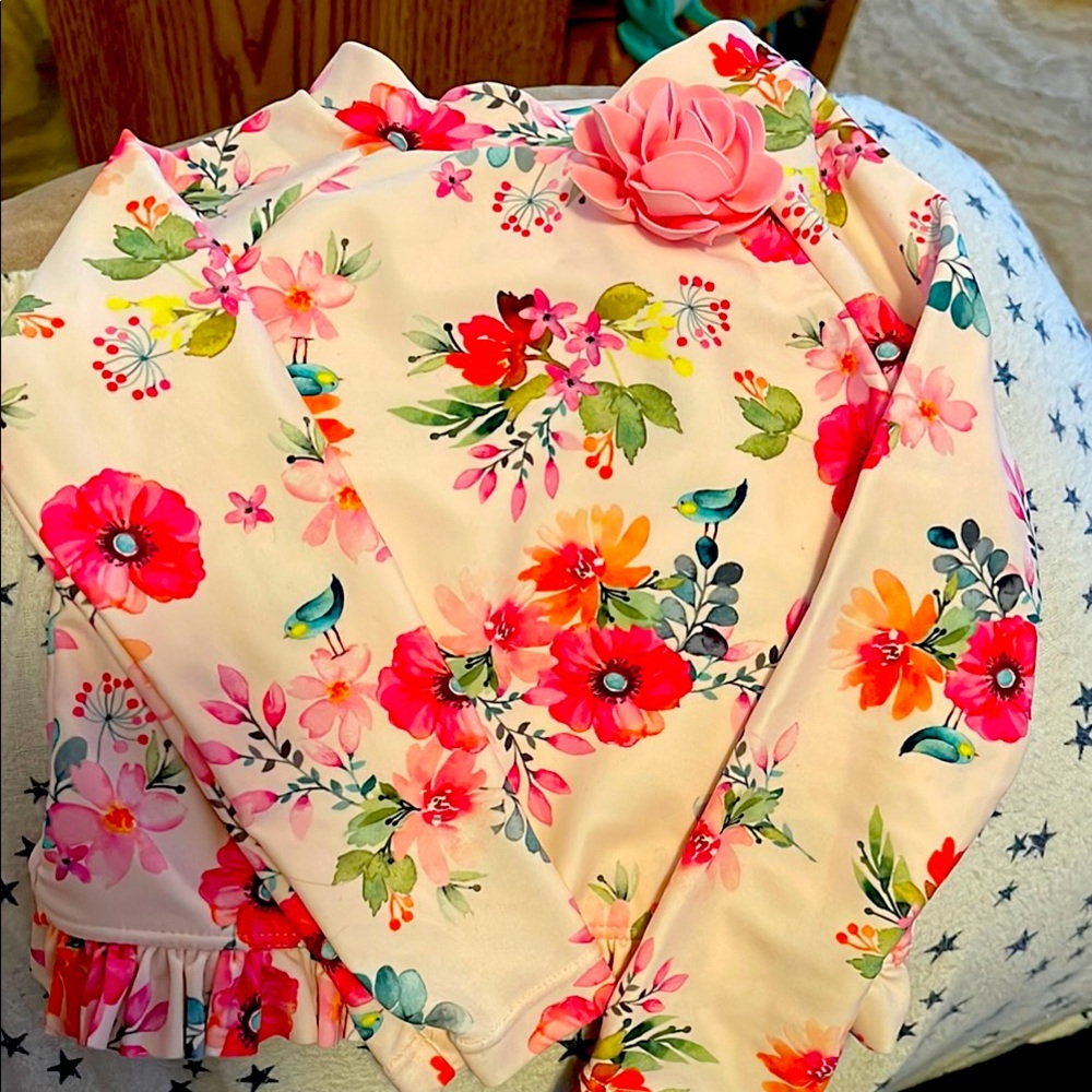 Floral Long Sleeve Dress with Pink Accents